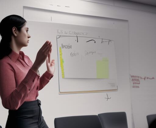 A lady presenting to board members