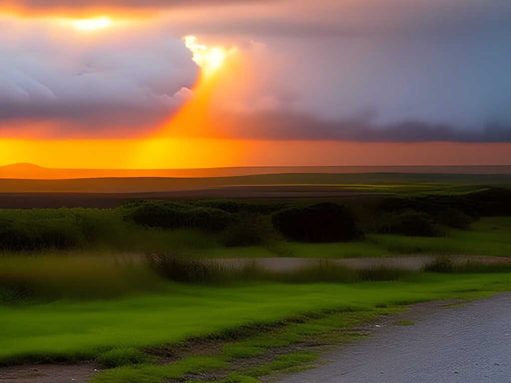 A breathtaking image of a vibrant sunrise breaking through storm clouds