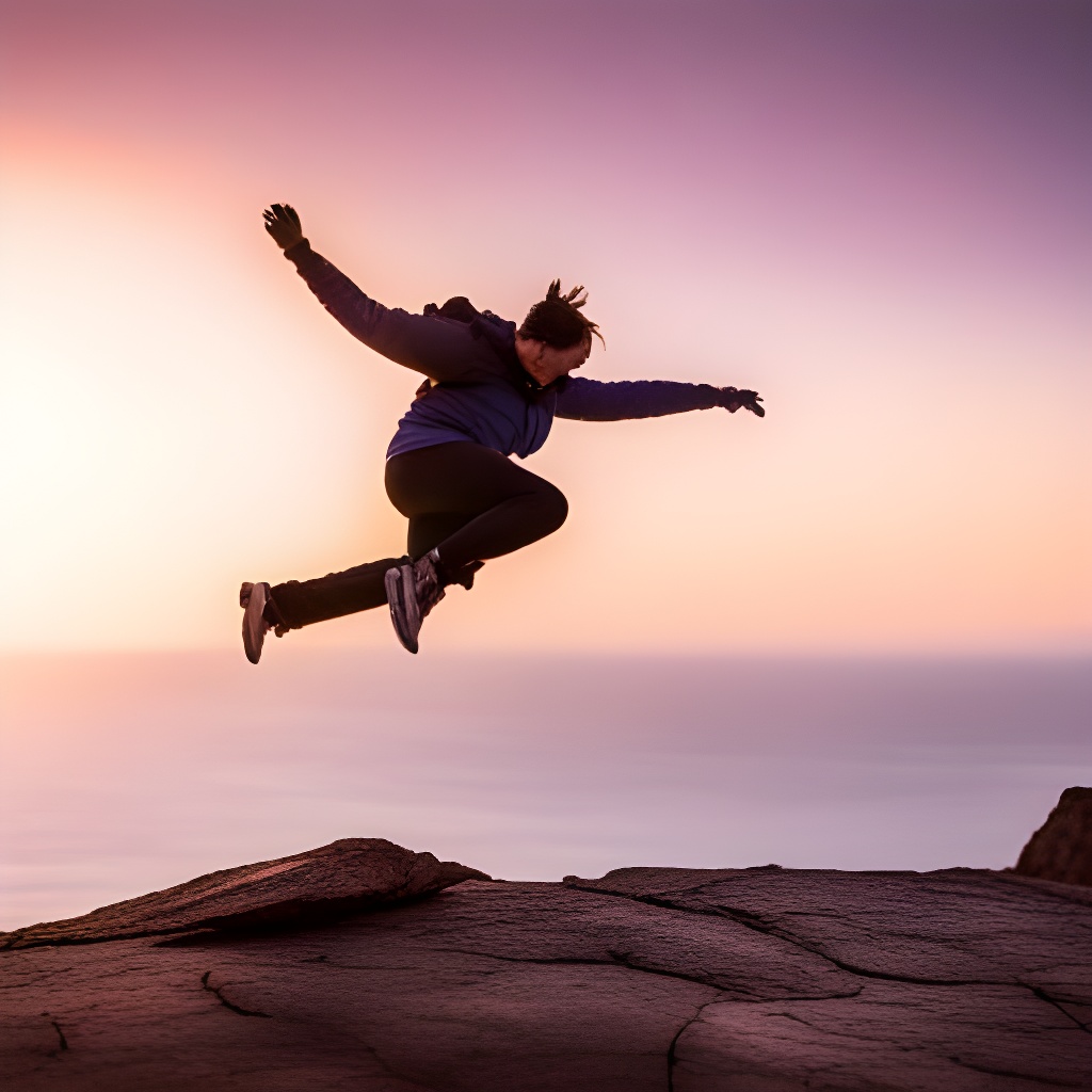 A person courageously leaping off a cliff. The Courage to Heal and Grow