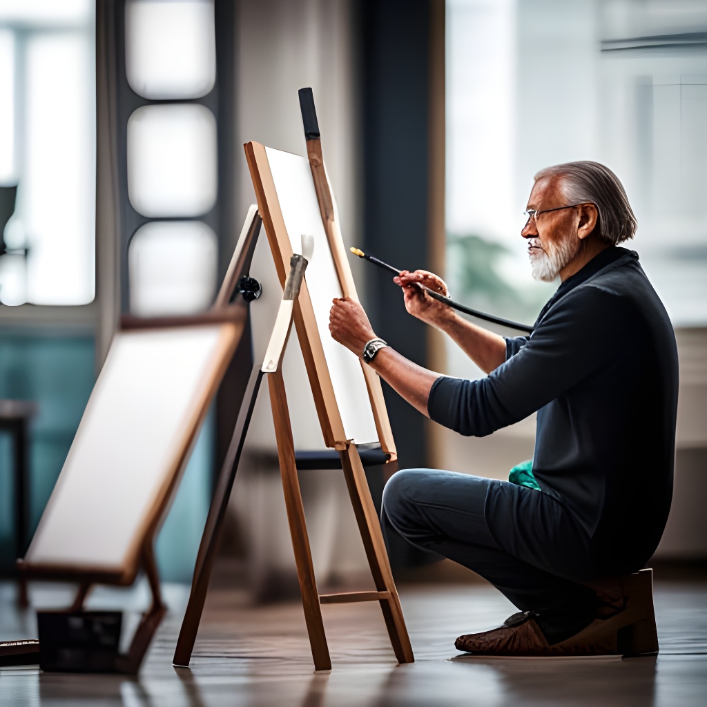 an artist fully engrossed in painting, with a serene expression on their face, nurturing the creative spirit within