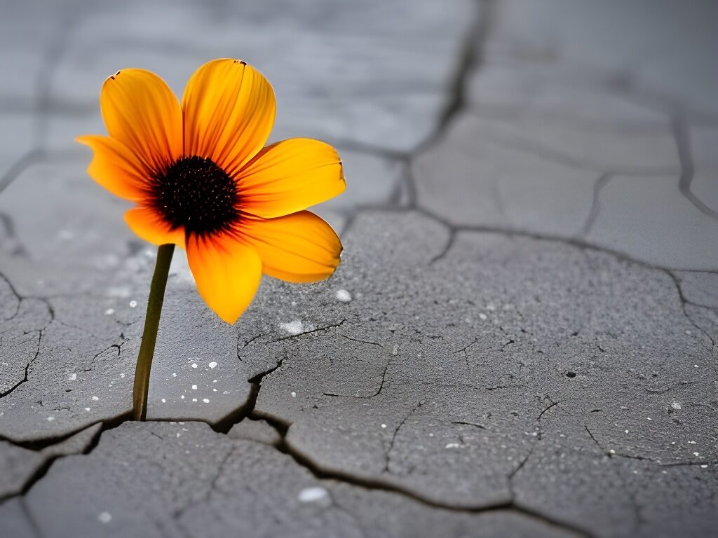  a fragile flower pushing through the cracks in concrete, finding hope.