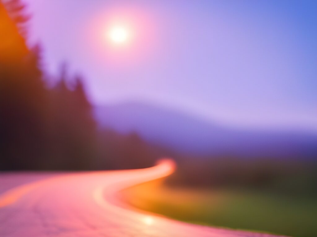 a winding road leading to a vibrant sunrise, symbolizing the journey of healing, bouncing back from emotional hurt